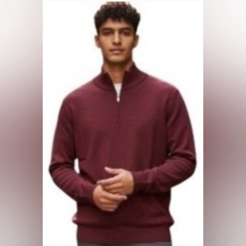 NWT Banana Republic 100% Marino Wool Mock Neck Sweater Large Maroon Pullover